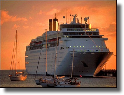 Cruise ship, sailing ship, French West Indies, Caribbean island