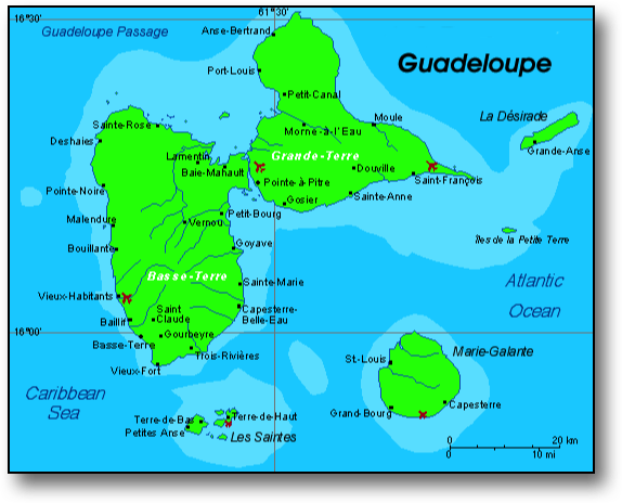 Guadeloupe, Map, Carte, French West Indies, French Caribbean International