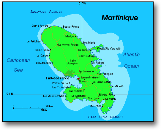 Map, Carte, Martinique, French West Indies, French Caribbean International