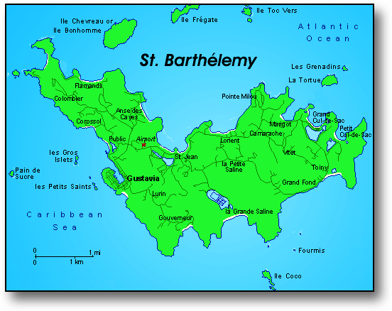 St. Barthelemy, Map, Carte, French West Indies, French Caribbean International