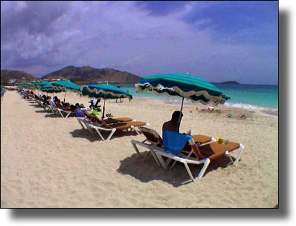 Sun, Beach Umbrellas, Orient Bay, St. Martin, Saint Martin, Sint Maarten, St. Marteen