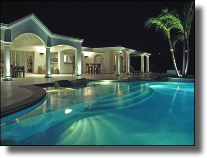 St. Martin, Saint Martin, Sint Maarten, St. Marteen private villa at night